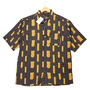K.A.D. Button Up Shirt Mens XL Black New‎ Tiki Abstract Grid Vintage